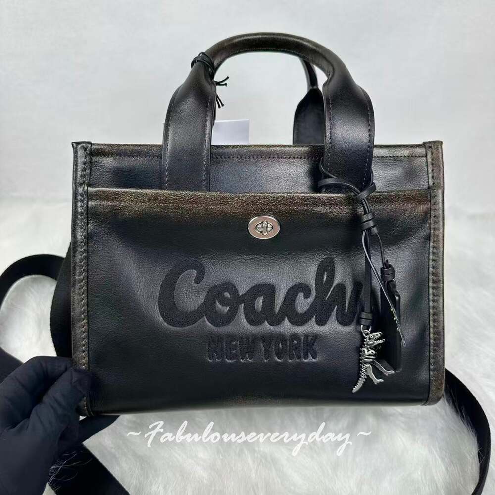 Coach Cargo 26 Crossbody In Loved Leather/Black/Brown CCC57 + Dinosaur Charm NWT